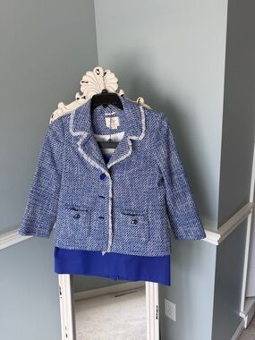 kate spade Blue and White Tweed Jacket with matching blue skirt